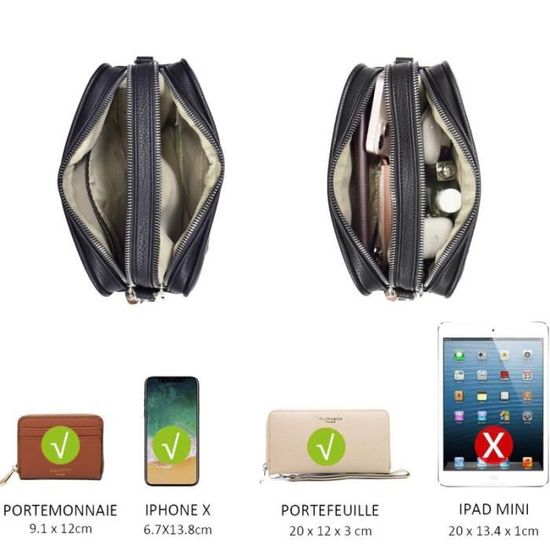 Sac bandoulière femme double zip frange Flora Co Paris noir