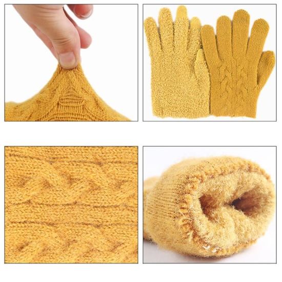 accsa Fille Ensemble bonnet et gants Hiver Doux Chaud Tricot Licorne Chapeaux Adorable Pompon avec Doublure Épaisse Cadeau pour Enfant