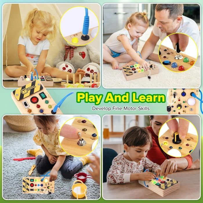 Busy Board Montessori – Tableau De Conduite Avec Interrupteurs, LED, Klaxon – Jouet Sensoriel En Bois Pour 1-4 Ans – Cadeau Voyage