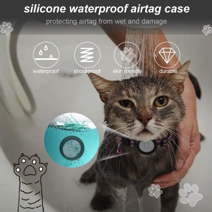 Collier de chat Airtag, collier de chat réfléchissant avec cloche et boucle  de sécurité, support Airtag étanche pour chiot chaton