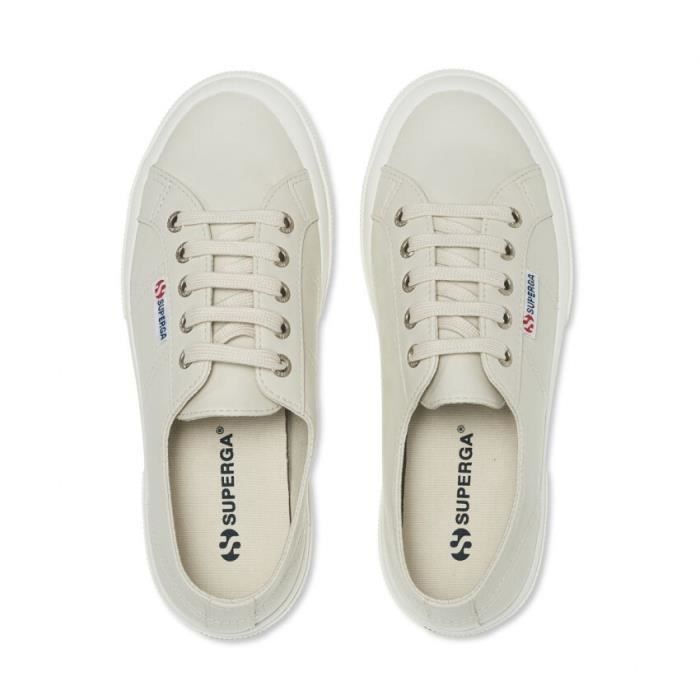 Baskets femme SUPERGA 2750 Naplngcotu Beige lt eggshell Cuir Lacets Semelle en caoutchouc naturel Beige lt eggshell f avo Cdiscount Chaussures
