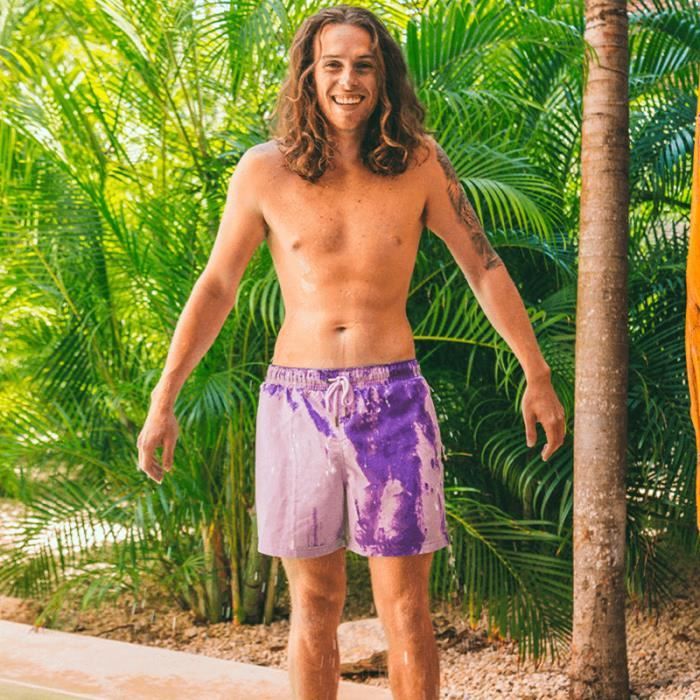 Maillot de Bain Homme Couleur change lorsqu il est mouille du rose clair au violet Taille elastiquee Rose violet Taille L Cdiscount Pret a Porter
