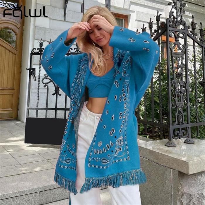 Gilet Cardigan Femme Cardigan imprime rose a manches longues pour femme pull ample tricote avec pompon blanc avec Bleu A33115 Blanc Cdiscount Pret a Porter