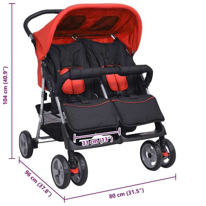 VidaXL Poussette a deux places Acier Rouge et noir 10108 Cdiscount Puericulture Eveil bebe