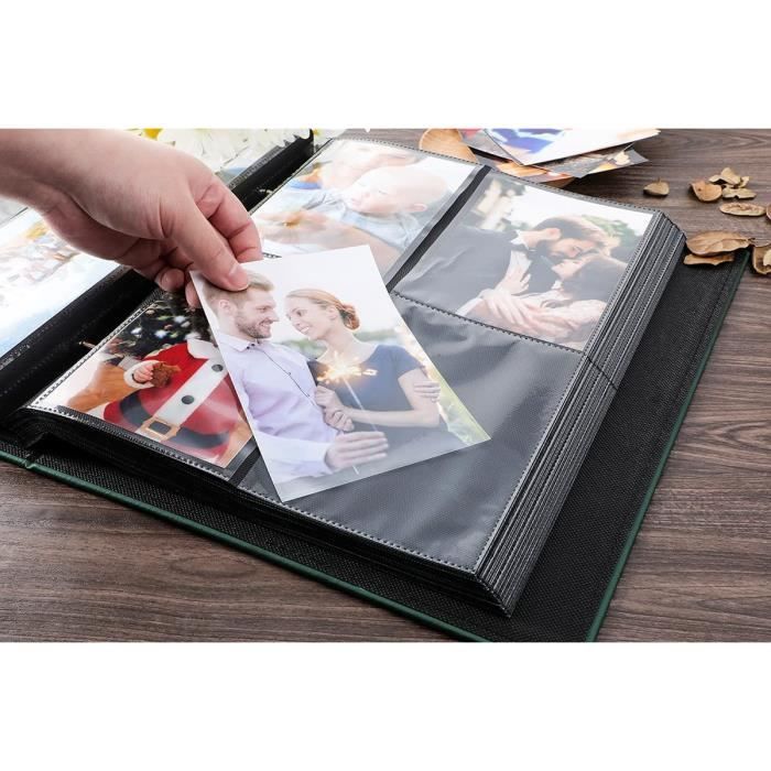 Album Photo 20x25 Cm - 152 Pochettes, Couverture Cuir, Intérieur Noir - Grande Capacité Pour Mariage, Famille