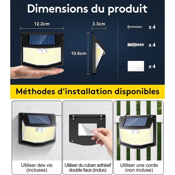 TECKNET Lape Solaire Extérieur, 4200L, 416 LEDs, Éclairage à 300°, 3