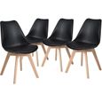 Dora  Lot de 4 chaises de salle à manger - Simili Noir-Tulip Chaise rembourrée Scandinave-Pieds en bois de Hêtre  massif L55 x P 48-0