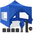 Tonnelle 3x3m Tonnelle Pliante de Jardin imperméable avec 4 côtés - Barnum Pliable Pavillon extérieur - Bleu-0