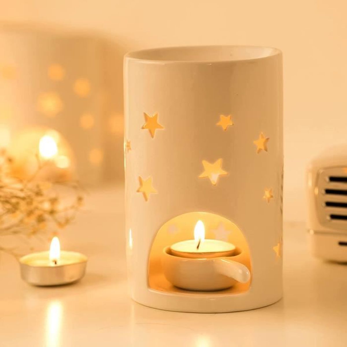 Lovecasa Bruleurs A Huile Essentielle Bougeoir Diffuseur En Ceramique Avec Porte Bougie Lampe De Nuit Pour Meditation Etoile Cdiscount Maison
