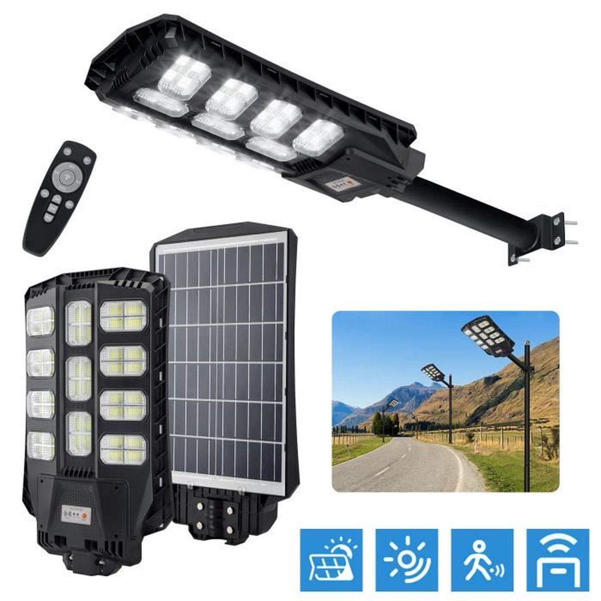 Lampadaire Solaire 400W Avec Détecteur De Mouvement Et Télécommande - Éclairage Extérieur Puissant
