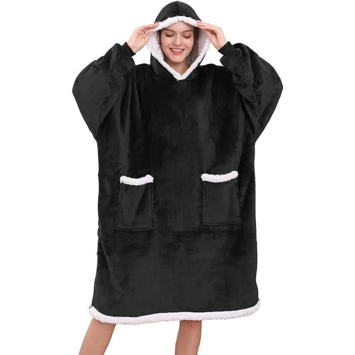 Couverture à Capuche Aragallant - Peluche Douce Avec Manches - 150x120cm - Pour Adultes Et Enfants