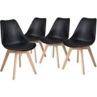 DORAFAIR Dora Lot de 4 chaises de salle à manger - Simili Noir-Tulip Chaise rembourrée Scandinave-Pieds en bois de Hêtre massif L55 x P 48