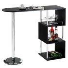 IDIMEX Table haute de bar VIGANDO mange-debout comptoir avec 3 étagères dont 1 porte-bouteilles, en métal chromé et plateau en MDF noir