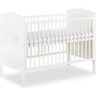 Lit bébé à barreaux blanc avec motifs hiboux - KLUPS - 120X60 cm - Hauteur réglable - Mixte - Bois (pin)