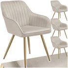 Chaises - TECTAKE - Lot de 4 fauteuils de salle à manger MARYLIN aspect velours et matelassé avec pieds en acier doré - Taupe/Or