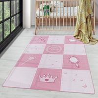 Tapis d'enfant fille design princesse tapis de jeu antidérapant lavable Rose 160 x 230 cm