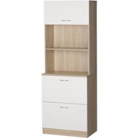 Buffet haut bicolore blanc aspect bois de chêne clair - HOMCOM - 60x38x168cm - 2 tiroirs - placard