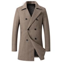 Manteau Homme en Laine,Epais Mi-long Manteau Hiver Mélangée à Chevrons,Double Boutonnage-Kaki