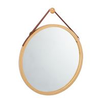 Relaxdays Miroir rond à accrocher, lanière réglable, En bambou, moderne, couloir, salle de bain, ∅: 45 x 60 cm, naturel -