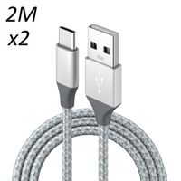 [2 pack] Cable Nylon Tressé Argent Type USB-C 2M pour Samsung galaxy A90 - A13 - Note 8 - Note 9 - Note 10 [Toproduits®]