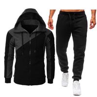 Ensemble Survêtement Homme 2 Pièces - Veste à Capuche Et Pantalon Cargo - Style Bloc De Couleur - Pour Sport Et Quotidien Hiver