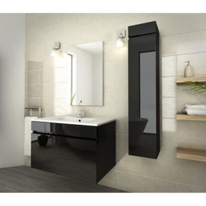 Salle De Bain Complete L 80cm Meuble Vasque Colonne Vitree Noir Mat Alban Cdiscount Maison