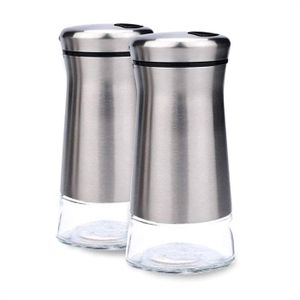 Salière et poivrière en acier inoxydable avec fond en verre, salière et poivrière avec Salière et poivrière en acier inoxydable avec fond en verre, salière et poivrière avec