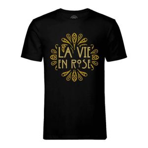 T-SHIRT T-shirt Homme Col Rond Noir La Vie en Rose Vintage Luxe Rétro Chic Français