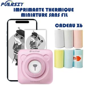 IMPRIMANTE Mini Imprimante Bluetooth thermique portable, Câble USB, avec 6 papiers, pour Smartphone Android iOS Windows -Rose