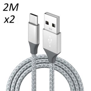 CÂBLE TÉLÉPHONE [2 pack] Cable Nylon Tressé Argent Type USB-C 2M p
