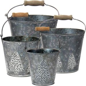 JARDINIÈRE - BAC A FLEUR Pots de fleurs en zinc avec anse - TRAHOO - Lot de 4 - Gris Foncé - Rond