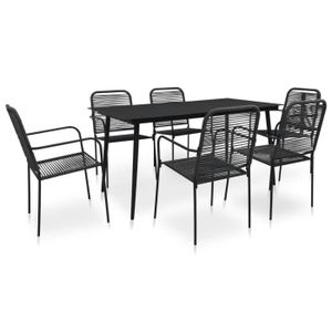 Ensemble table et chaise de jardin vidaXL Mobilier à dîner d'extérieur 7 pcs Corde en coton et acier Noir 48570