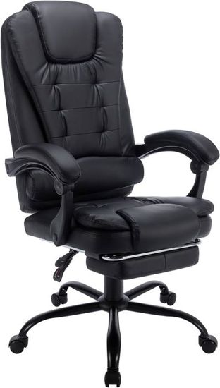 Chaise De Bureau Ergonomique Avec Repose-pieds – Dossier Haut, Soutien Lombaire, Réglable En Hauteur – Simili Cuir Marron