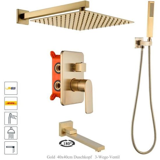 Colonne de Douche Encastrée doré laiton Ensemble Douche Encastrable