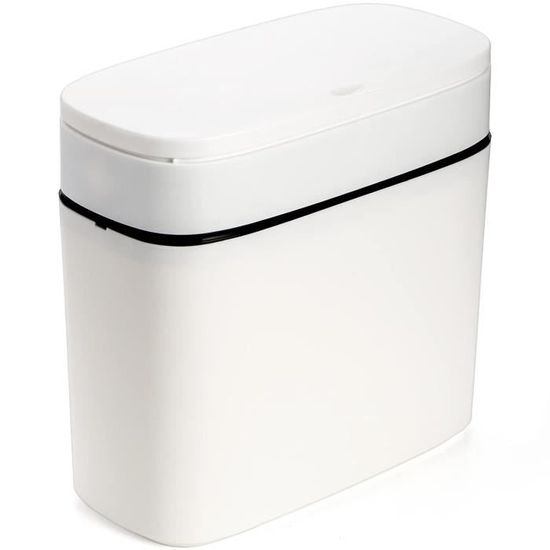 Poubelle Rectangulaire 15L Avec Couvercle à Pression - Blanche - Pour Salle De Bain, Cuisine, Toilettes