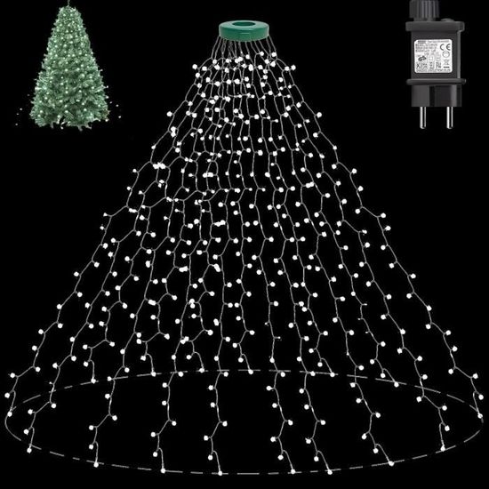 Joomer Lumineuse De Sapin De Noël Avec Anneau Et Etoile, 2,1M X10 Guirlandes 450 LED Guirlande Lumineuse Noël Extérieur Avec Télécommande, 8 Mode Dimmable Blanc Chaud Lumières Pour Pelouse Jardin Deco