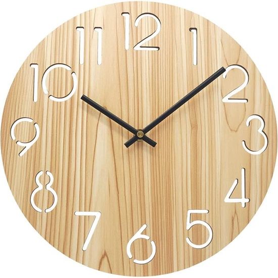 Horloge Murale Rond Bois 30cm NUOVO - Silencieuse, Chiffres Arabes, Style Rétro Pour Salon Ou Cuisine