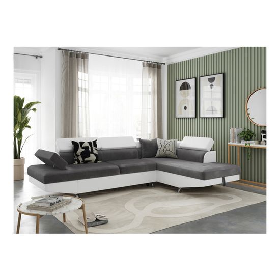 canape d angle droit rio convertible avec coffre en microfibre blanche et simili noir cdiscount maison