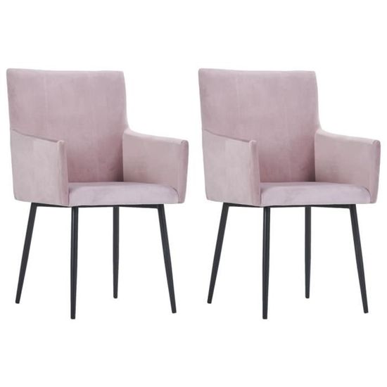 2 x Chaises de salle à manger avec accoudoirs Professionnel - Chaise de cuisine Chaise Scandinave - Rose Velours ®REZOOI®