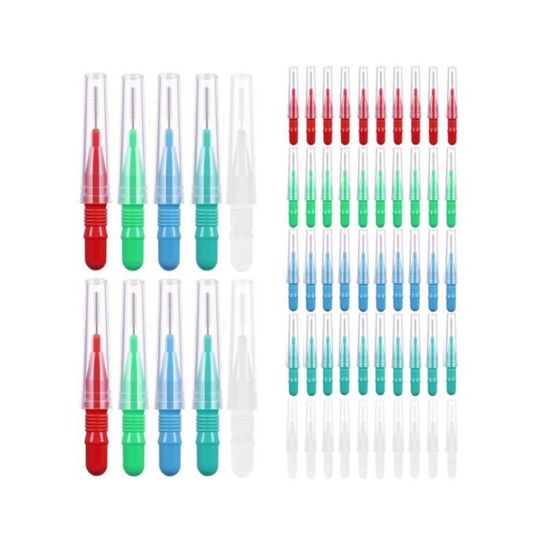 Lot De 50 Brossettes Interdentaires - Nettoyage Entre Les Dents, Avec Fil Dentaire - Hygiène Buccale