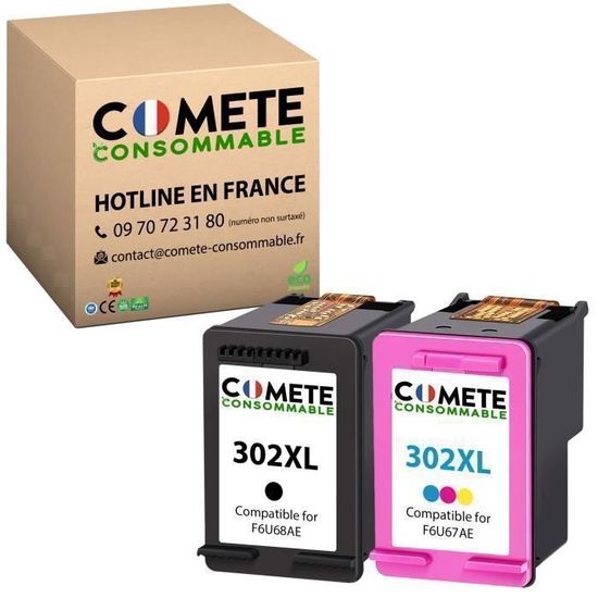 302XL Pack de 2 Cartouches Compatibles pour HP 302 XL Noir et