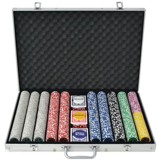 FAS Jeu de poker avec 1000 jetons Laser Aluminium