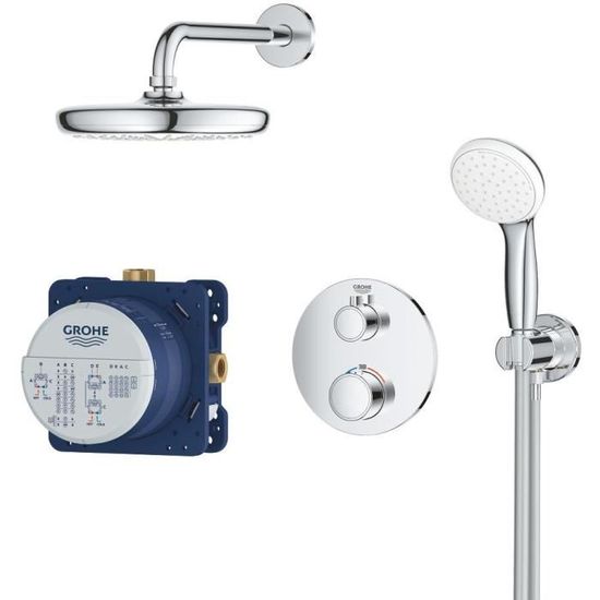 grohe set de douche encastre tempesta 210 grohtherm 34727000 tete 1 jet limiteur de temperature economie d eau chrome cdiscount bricolage