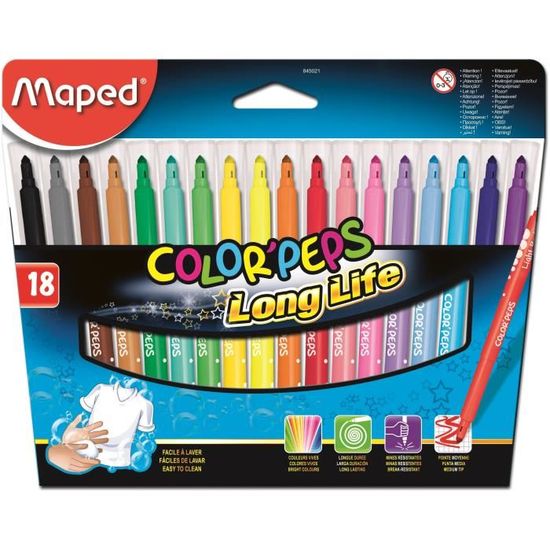 MAPED Pochette 18 feutres de coloriage COLOR'PEPS pointe moyenne. Coloris  assortis ≡ CALIPAGE