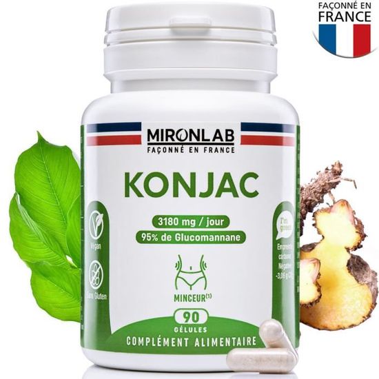 Konjac Complément Minceur, Coupe-Faim Naturel, Teneur élevée 3180mg/jour, 95 % de glucomannane, 90 gélules végétales