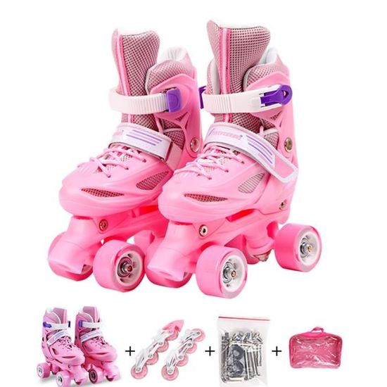 ERNAN Roller Enfant 4 Tailles Réglables - 8 Roues Lumineuses - Triple Sécurité - Pour Filles Et Garçons