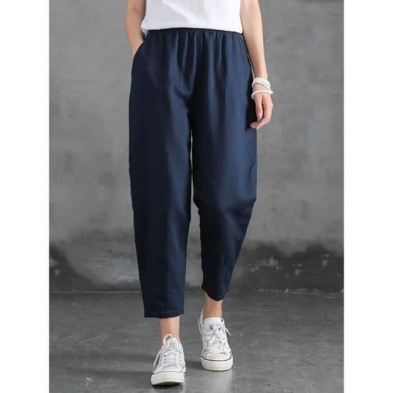 Pantalon Jogging Femme Coton - Coupe Large Confortable - Pour Sport, Yoga, Maison - Taille Élastique