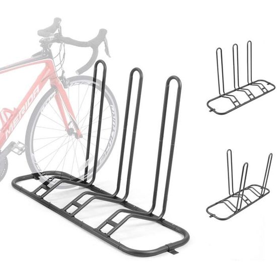 SUNIX Ratelier Velo au Sol en Acier pour 3 Velos Rangement de Support Bicyclette de Jardin ou Garage reglable Noir 124x39 5x76 5cm Cdiscount Sport
