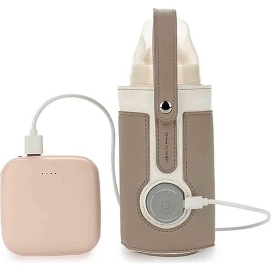 Sac chauffe-biberon USB en cuir portable réglable à 3 températures thermostat chauffe-lait pour bébé maison / voiture -Brun