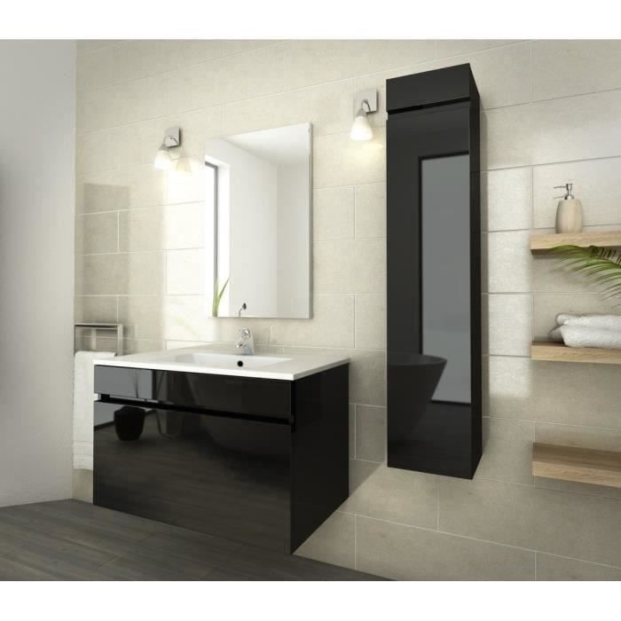 Luna Ensemble Salle De Bain Simple Vasque L 80 Cm Noir Verni